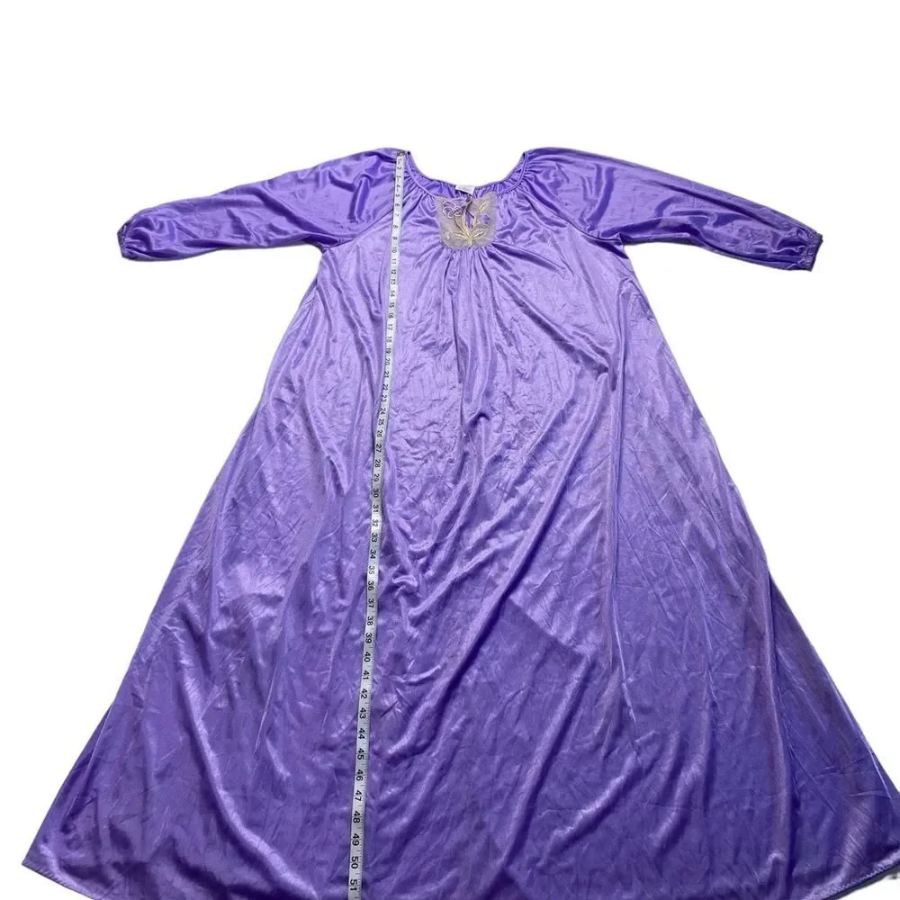 Vintage Milco New York Long Nightgown Nightdress Lavender Lace Floral Inset OS